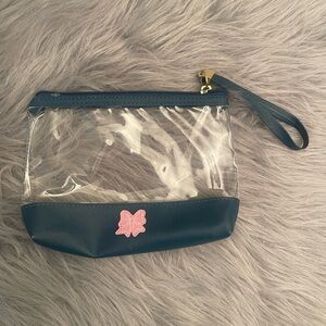 Clear and Blue Wristlet Pouch with Pink Butterfly